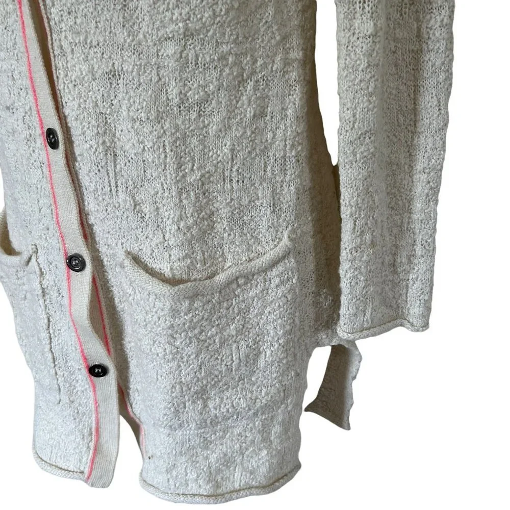 Free People Knit Long Line Cardigan Sweater White Button Down Size Small